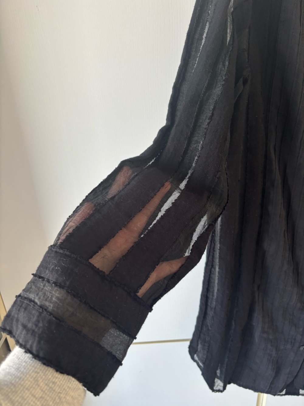 Zara Black Sheer Pleated Button-Up Blouse Gothic Whimsigoth Medium Minimalist - Picture 3 of 14